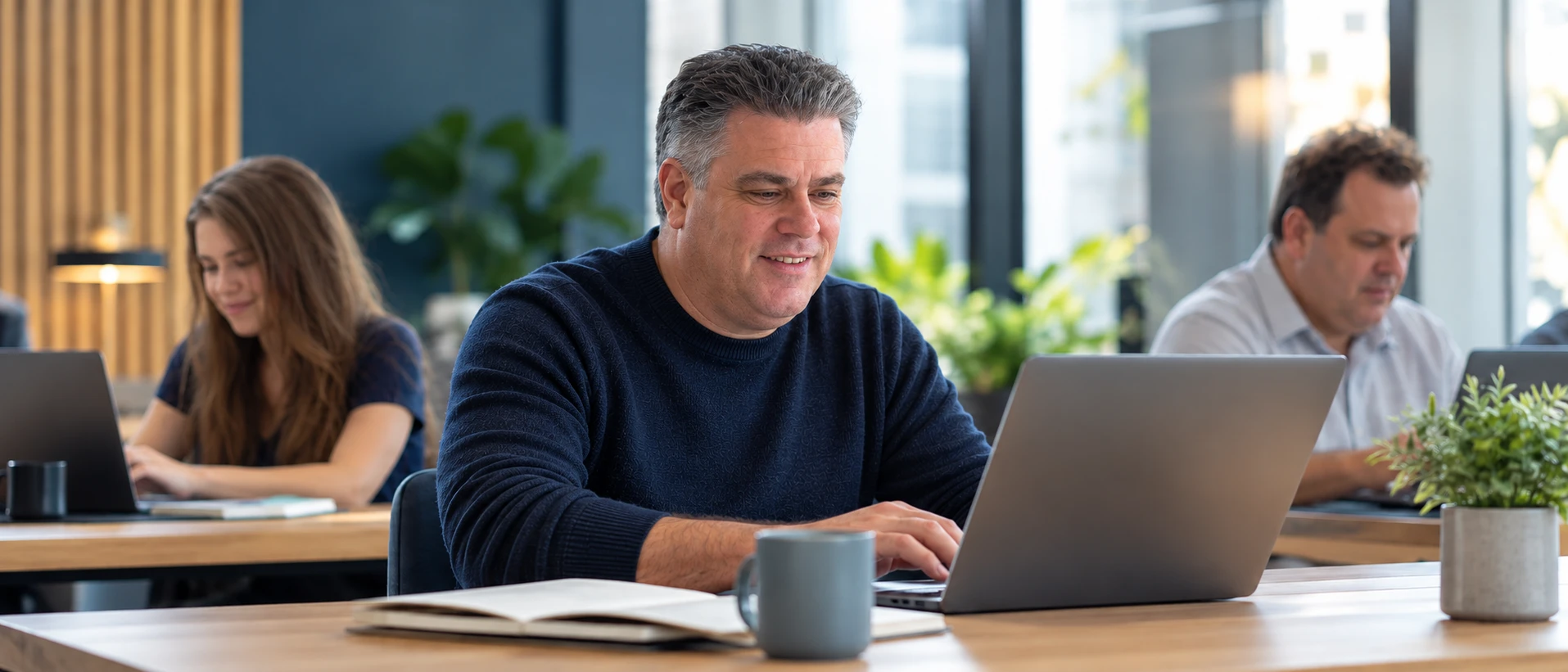 Professional using AI tools at his desk