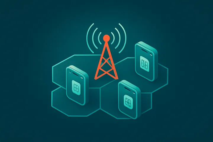 Cellular Network — A cellular network divides coverage into cells served by base stations, letting mobile devices roam